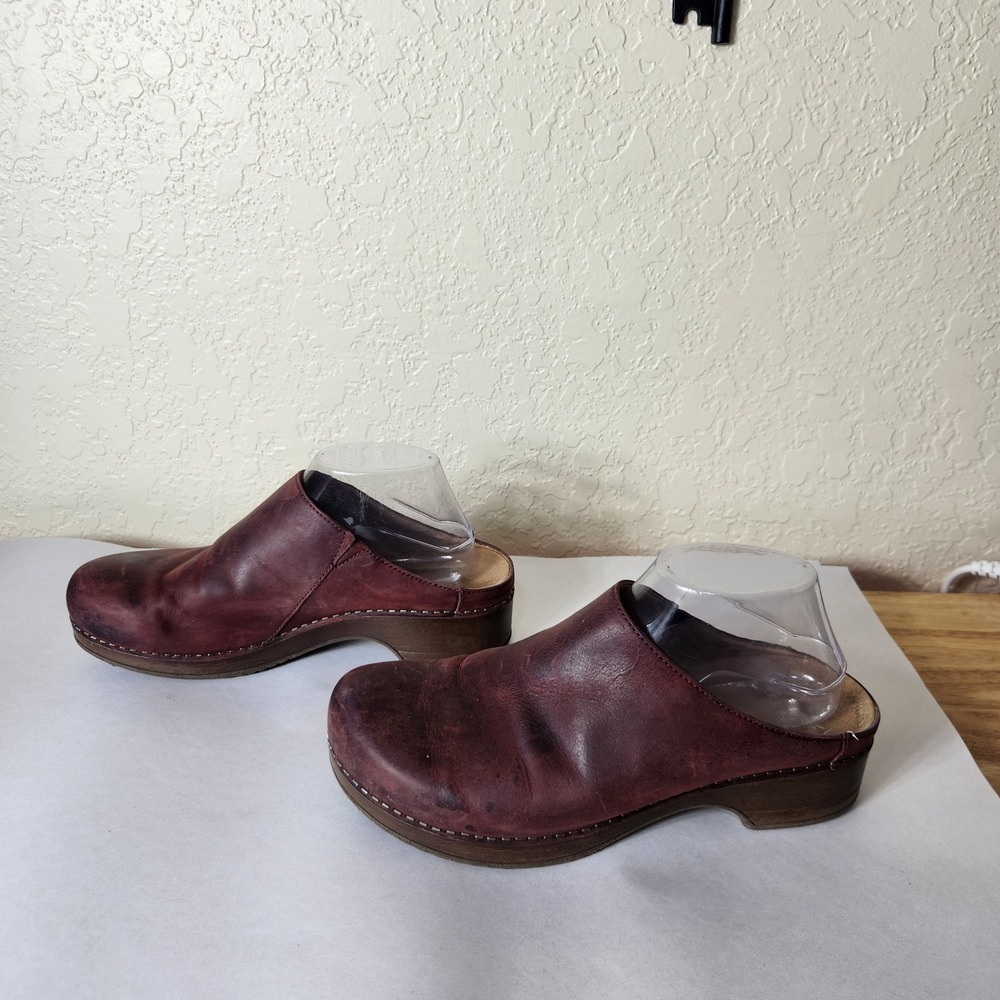Dansko Womens Burgundy Leather Clogs Mules Size 40 Slip On Shoes 9420267800